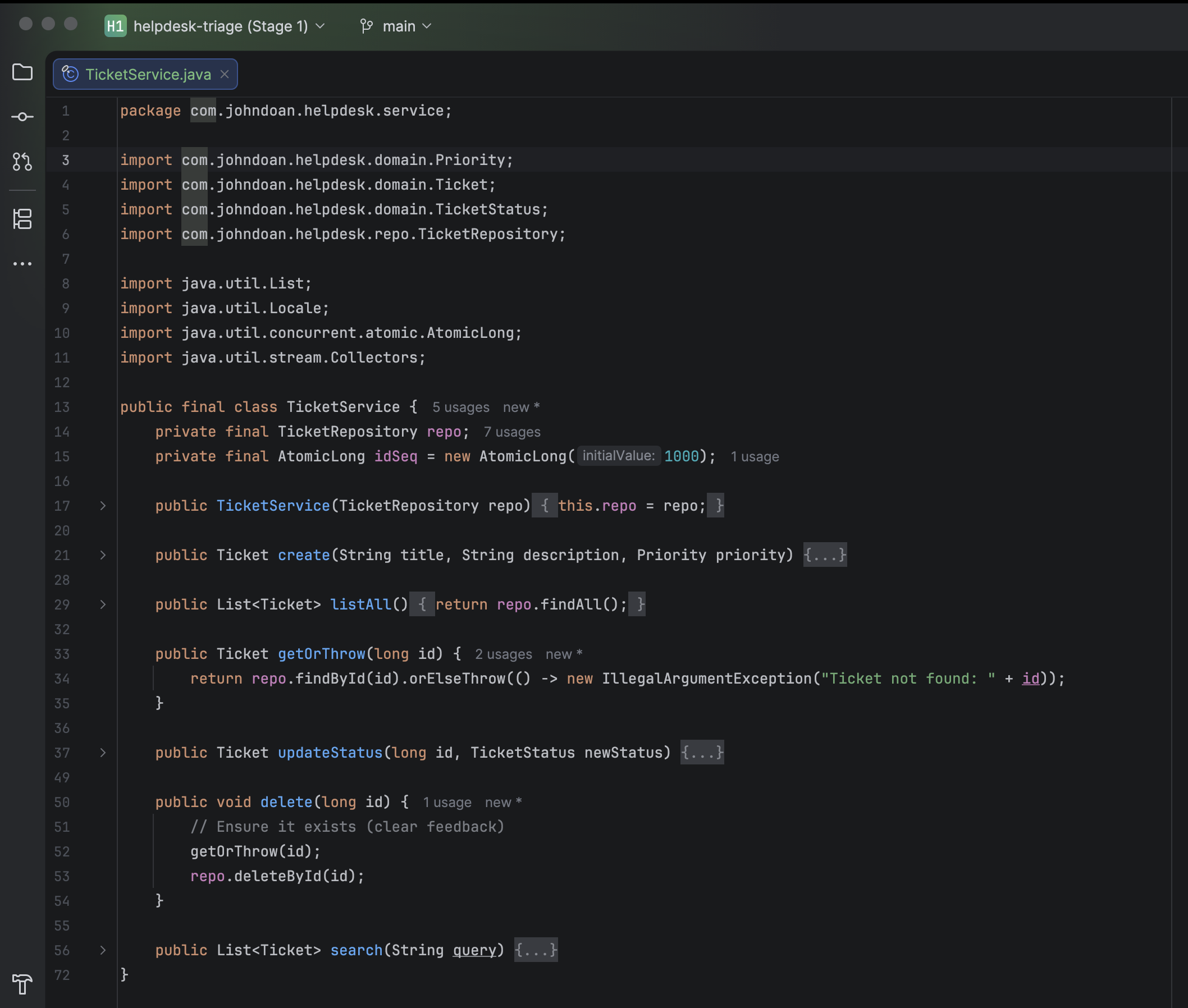 Stage 1 — service layer