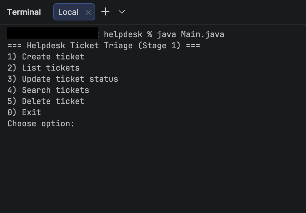 Stage 1 — console menu workflow
