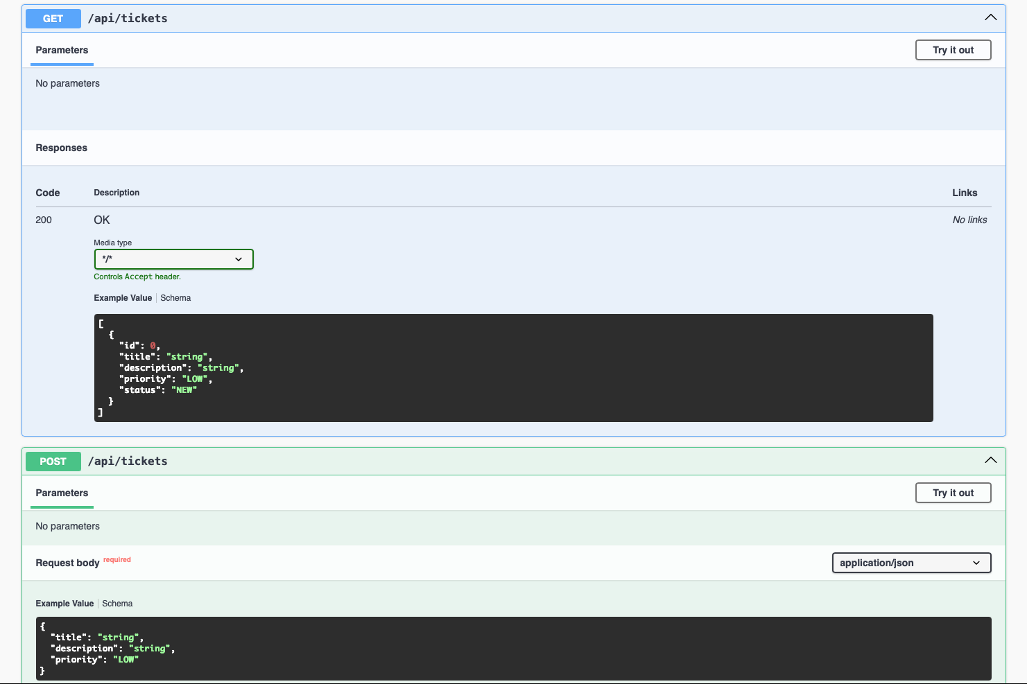 Stage 3 — Swagger UI shows documented Ticket CRUD endpoints under /api/tickets