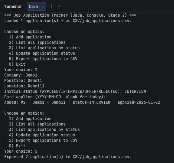 Stage 2 — export success