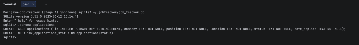 Stage 4 — schema and AUTOINCREMENT