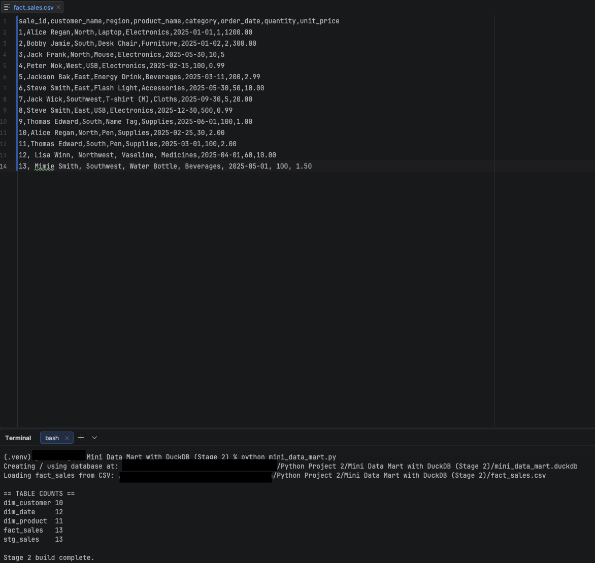 Stage 2 — baseline output before editing fact_sales.csv