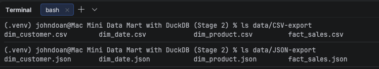 Stage 2 — export output folders for CSV and JSON