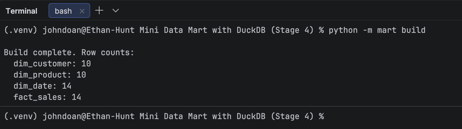 Stage 4 — build command output with row counts