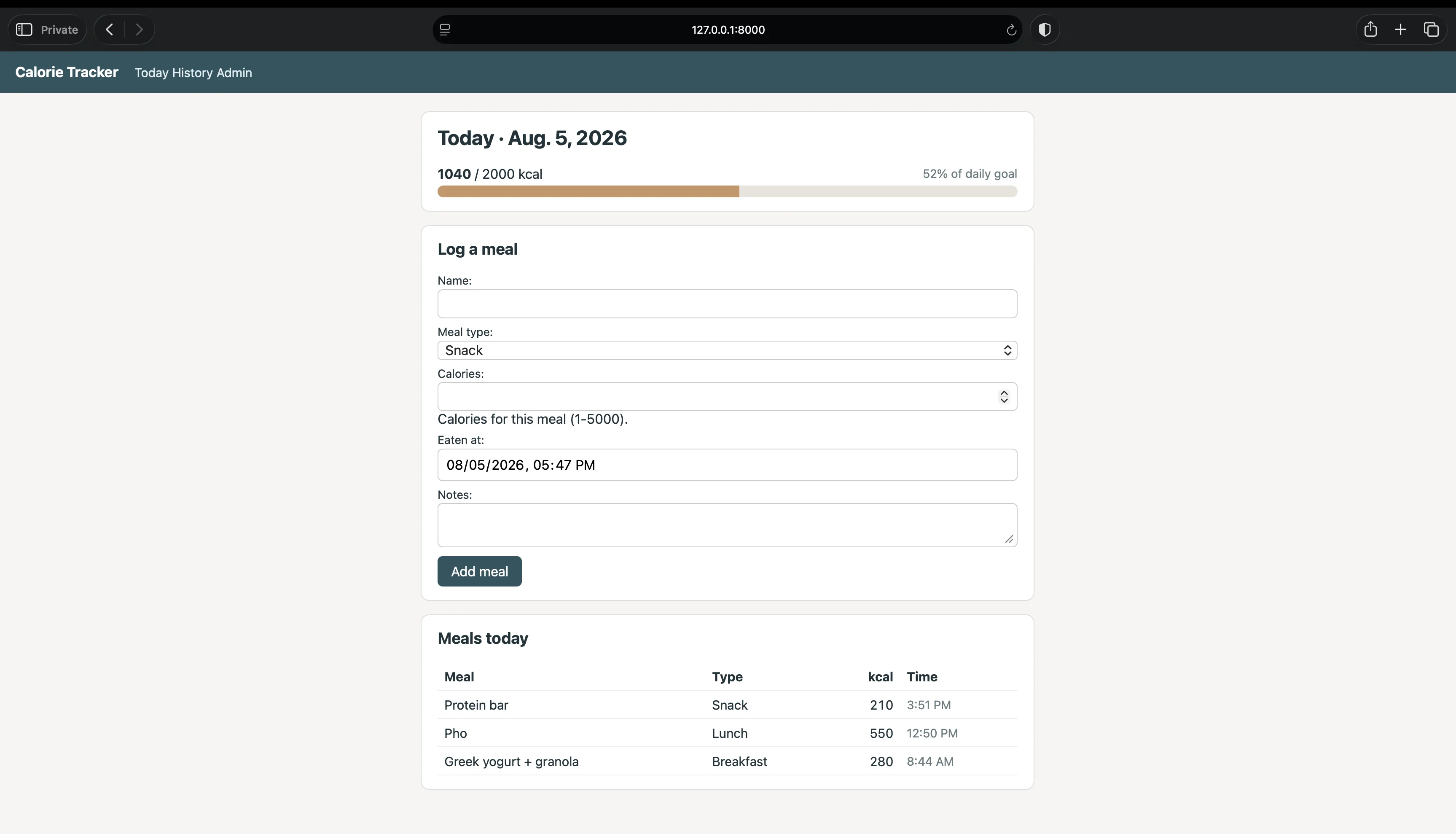Calorie Tracker Stage 1 screenshot 1