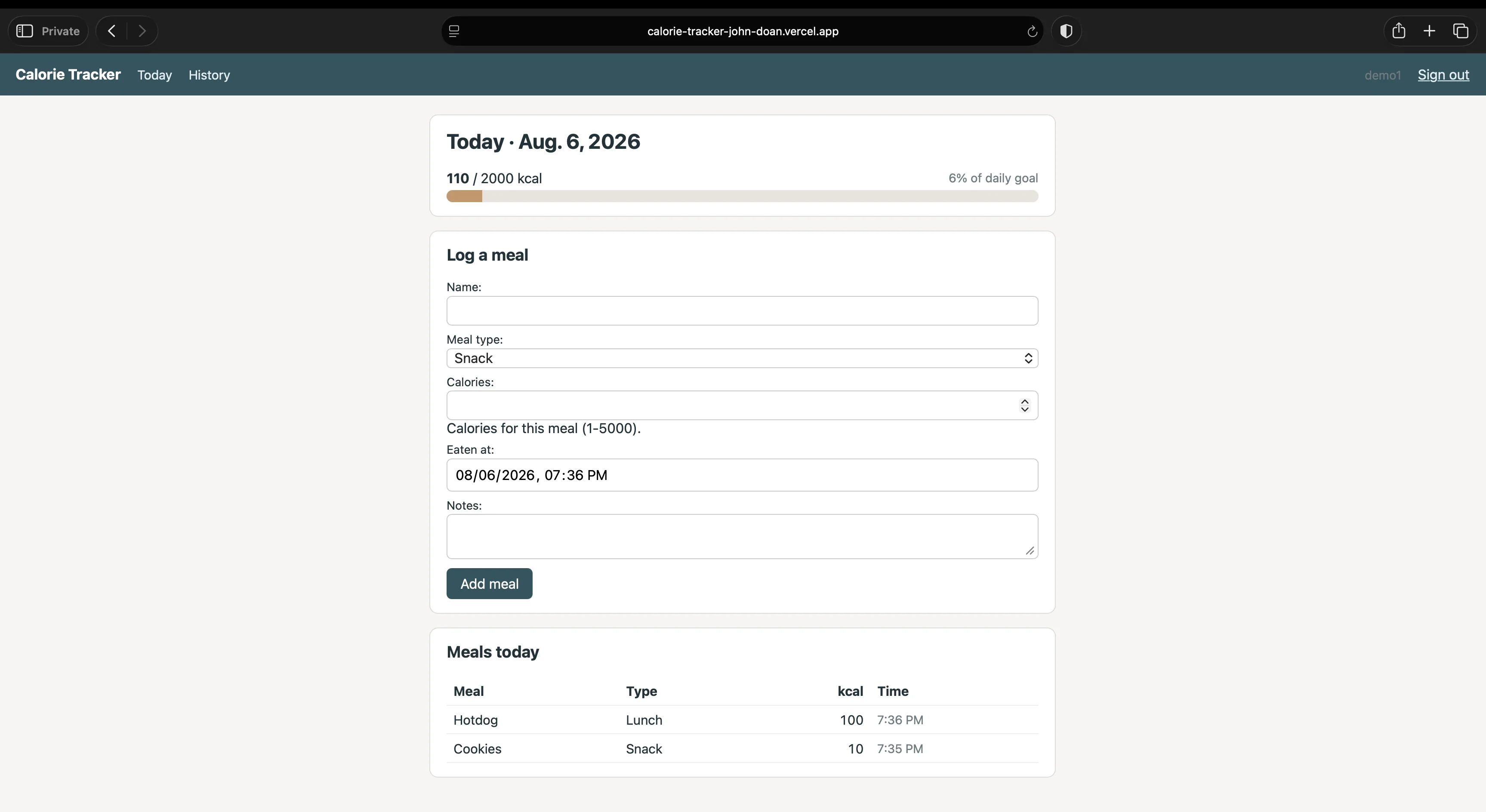 Calorie Tracker Stage 6 screenshot 1