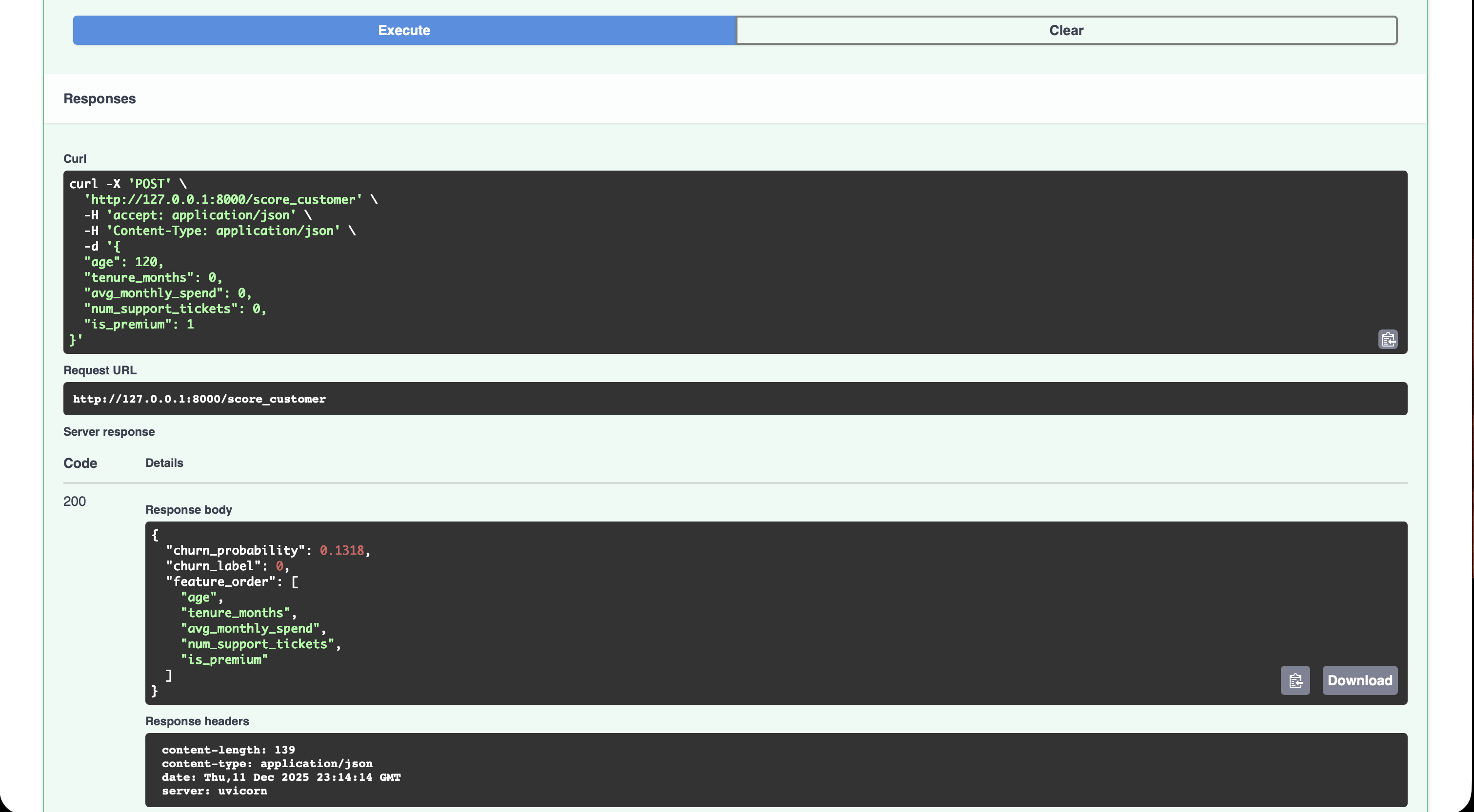 Example scoring response