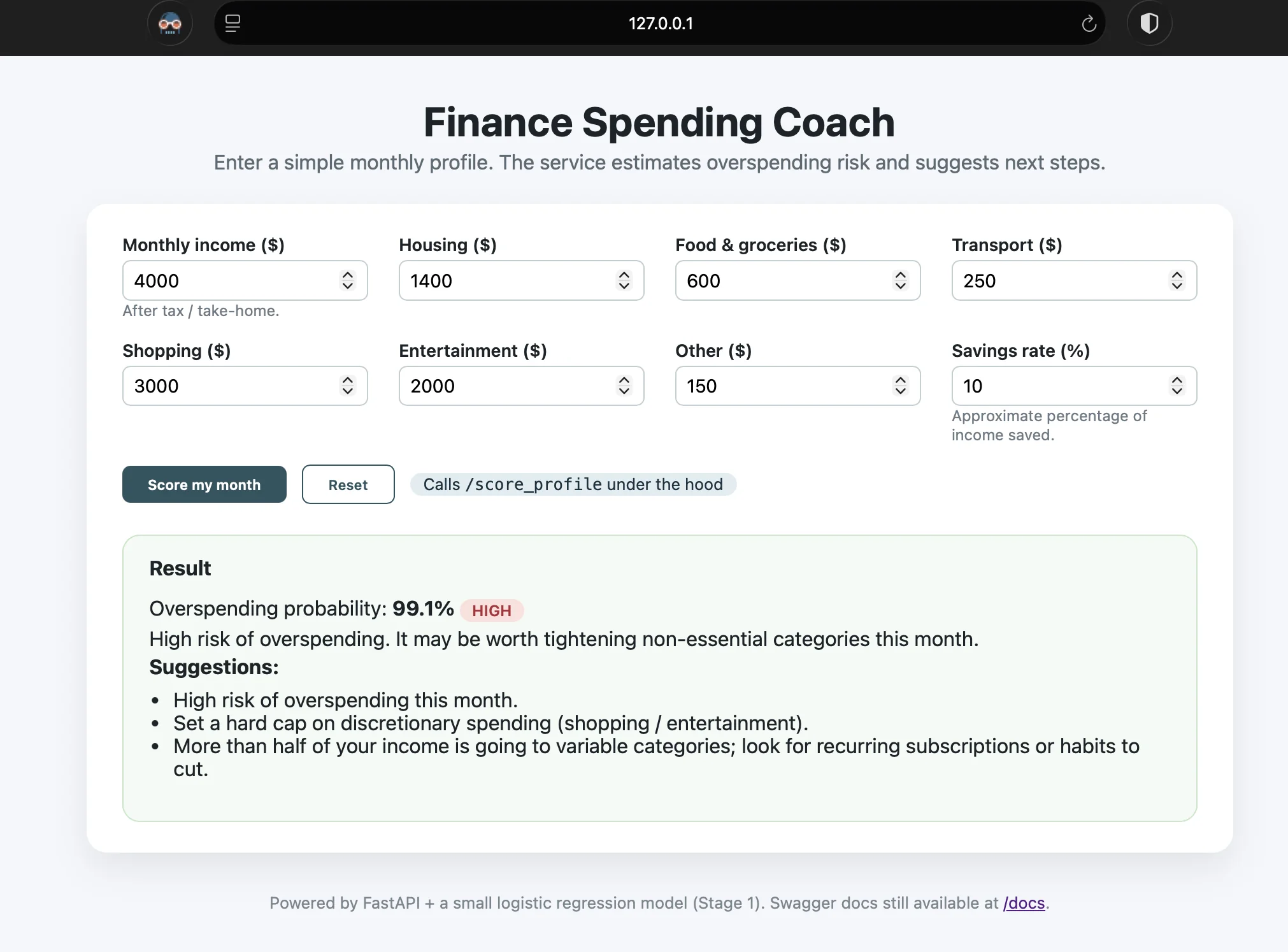 Finance Spending Coach — Stage 2 recommendations