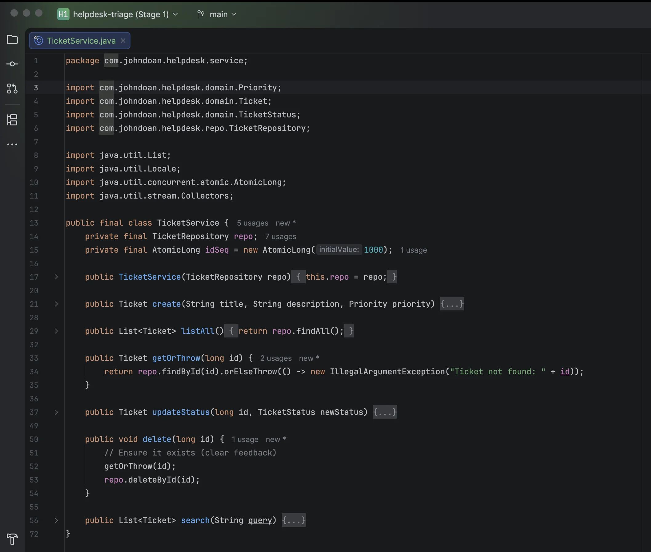 Stage 1 — service layer