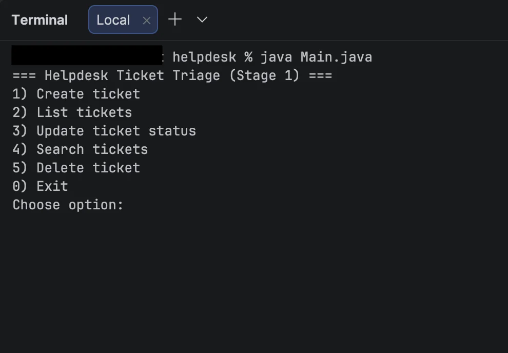 Stage 1 — console menu workflow