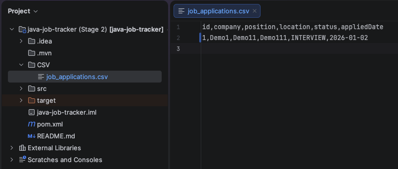 Stage 2 — CSV file exists
