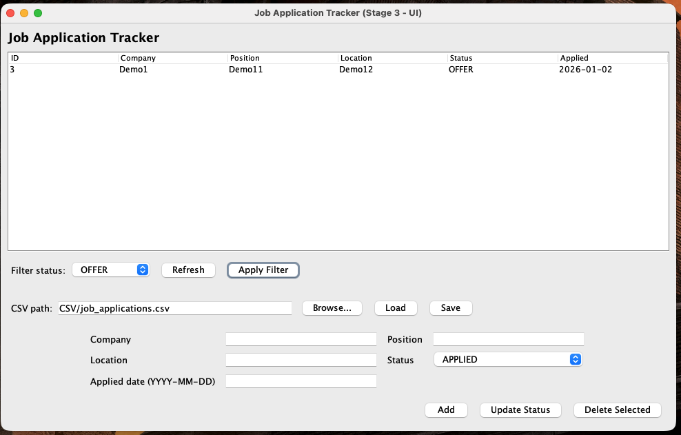 Stage 3 — filter status