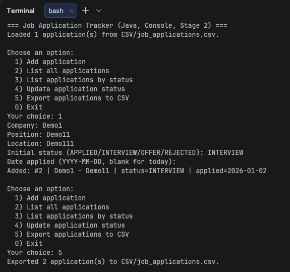 Stage 2 — export success