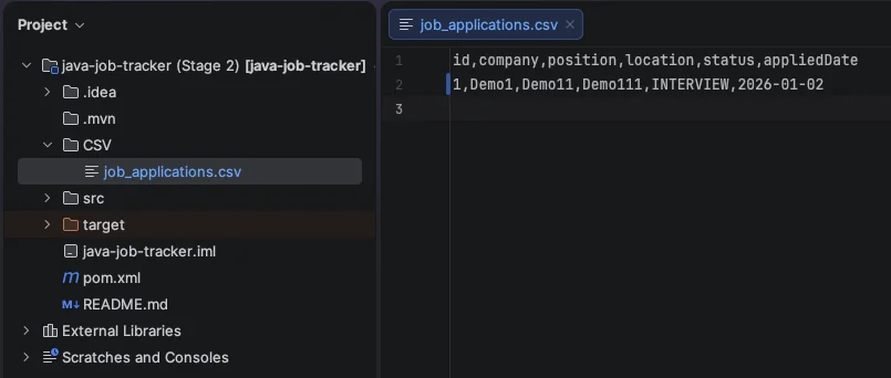 Stage 2 — CSV file exists