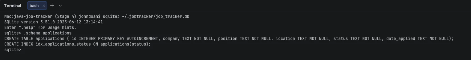 Stage 4 — schema and AUTOINCREMENT