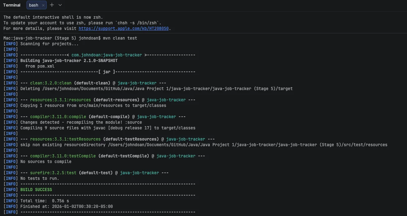 Stage 5 — JUnit tests passing