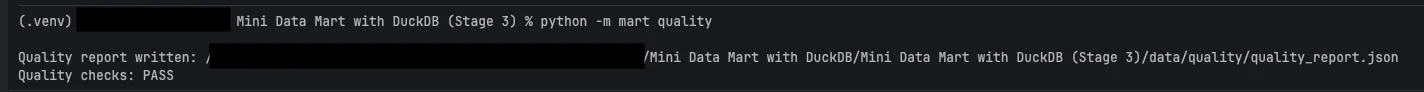 Stage 3 — quality checks output (null checks and referential integrity)