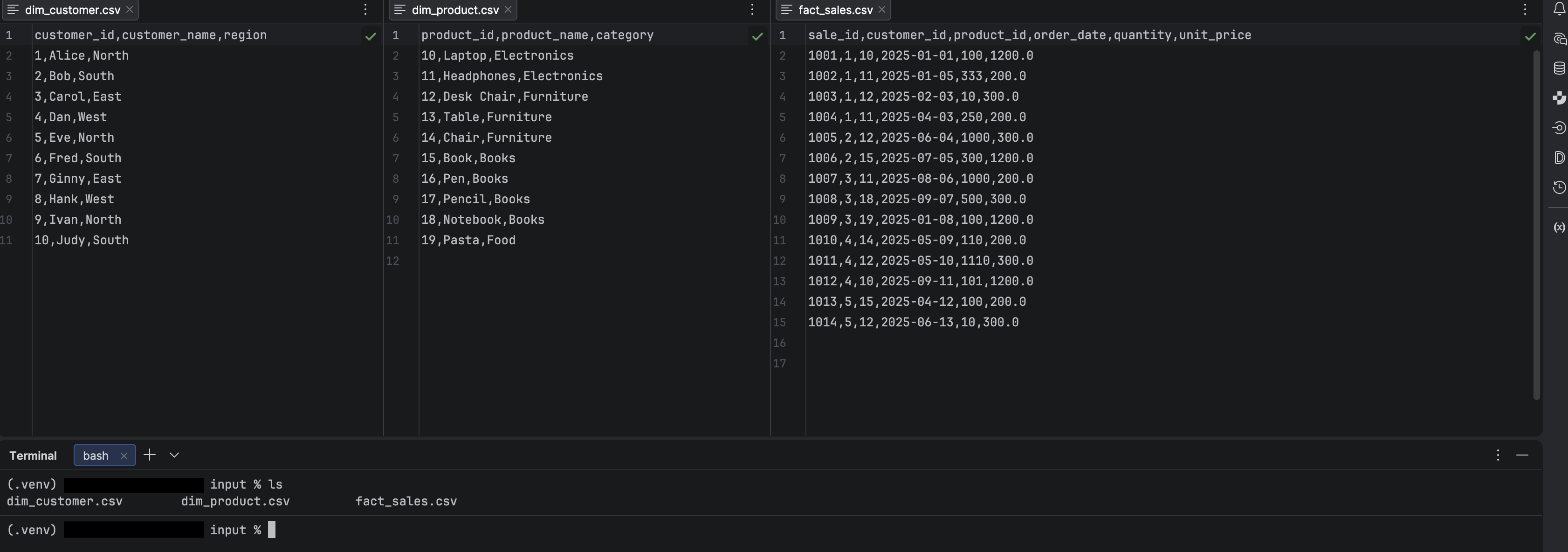 Stage 4 — inputs folder with separate dimension CSVs