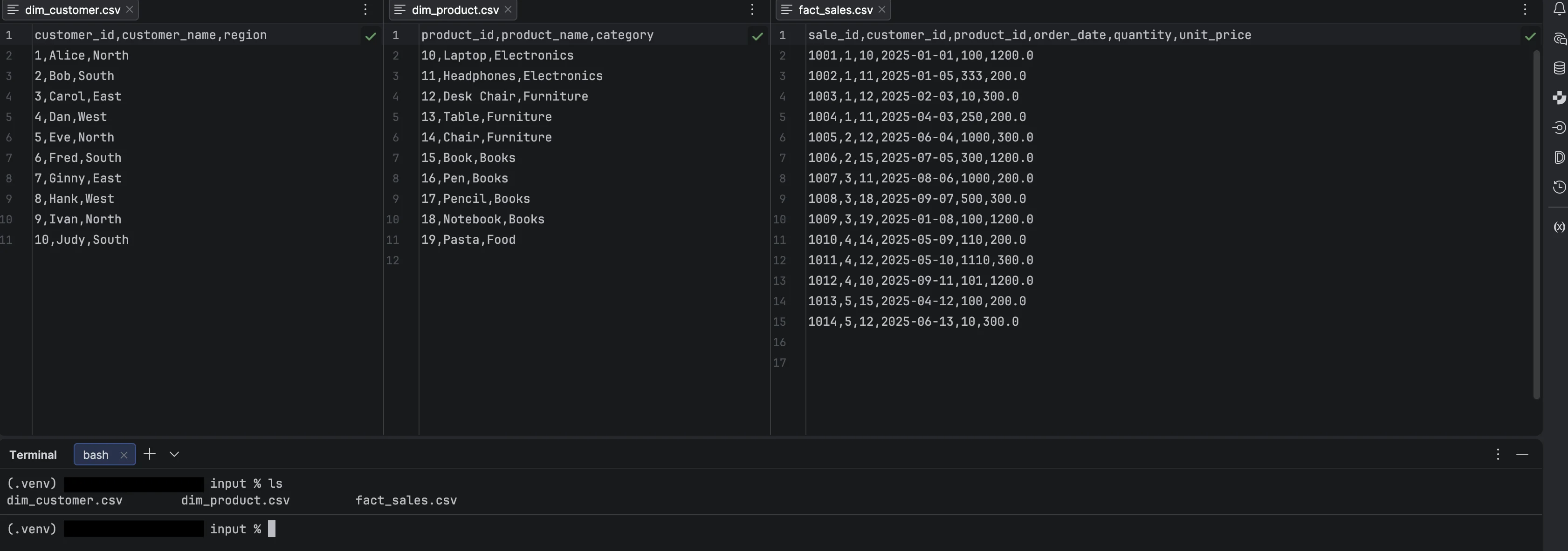 Stage 4 — inputs folder with separate dimension CSVs