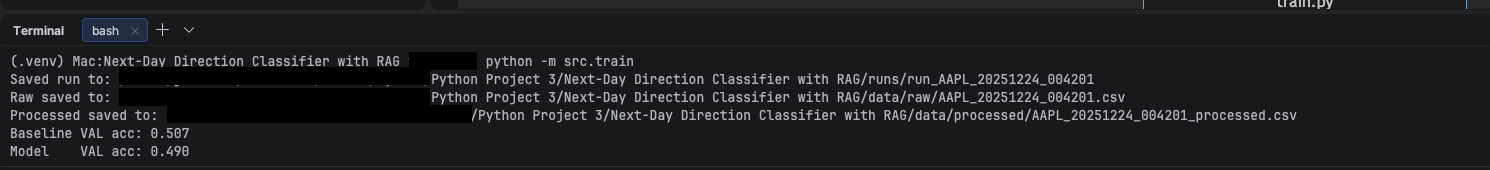 Next-Day Stage 1 — Training output
