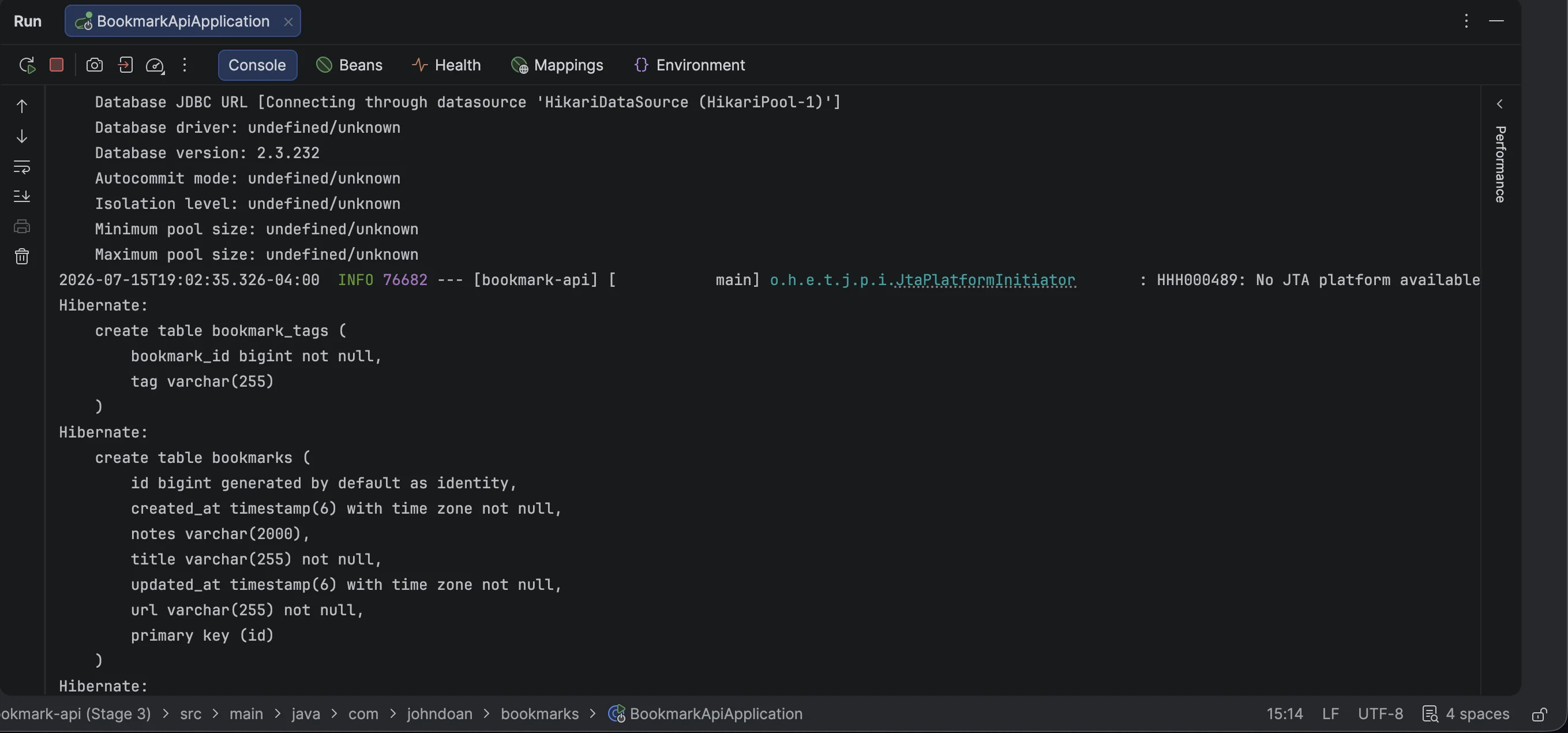 Stage 3 — Hibernate schema created at startup