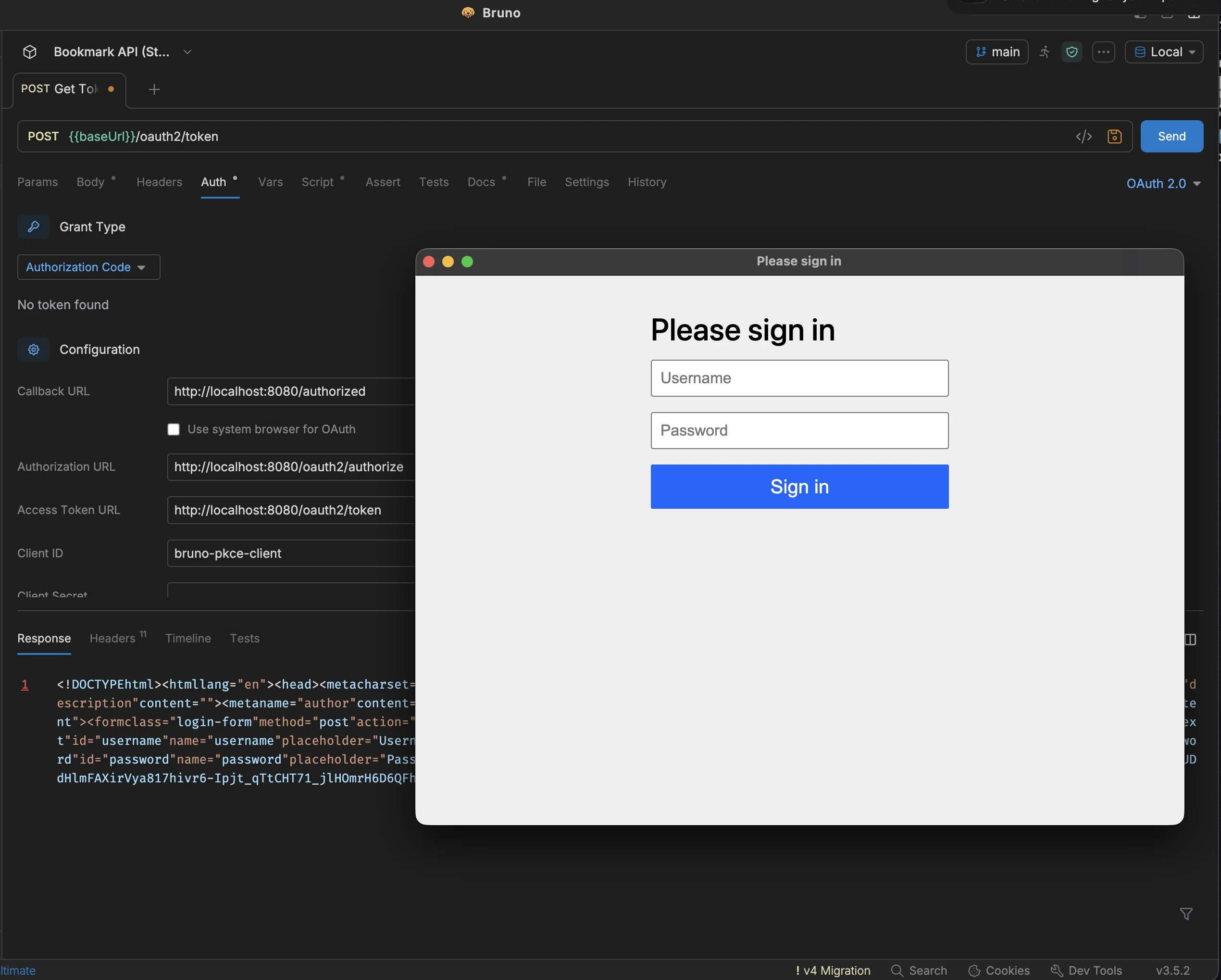 Stage 4 — Bruno authorization-code + PKCE config