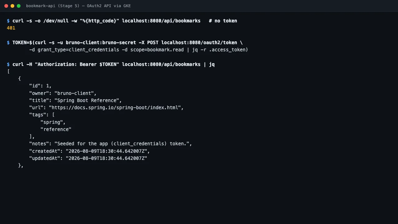 Stage 5 — OAuth2 token and API response served from GKE