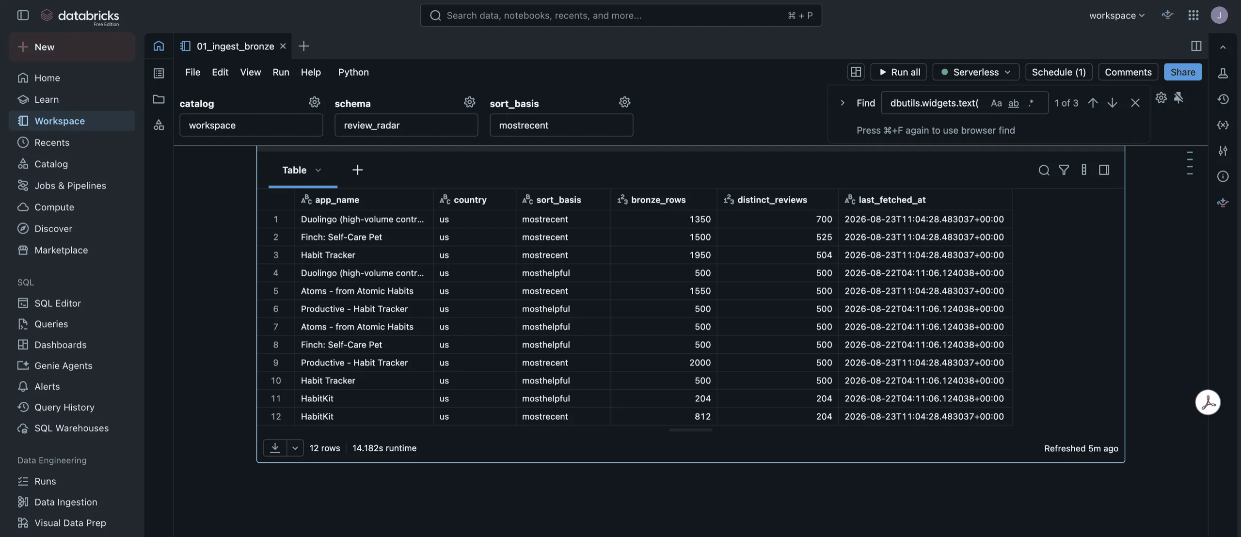 Bronze ingest summary across both fetch strategies