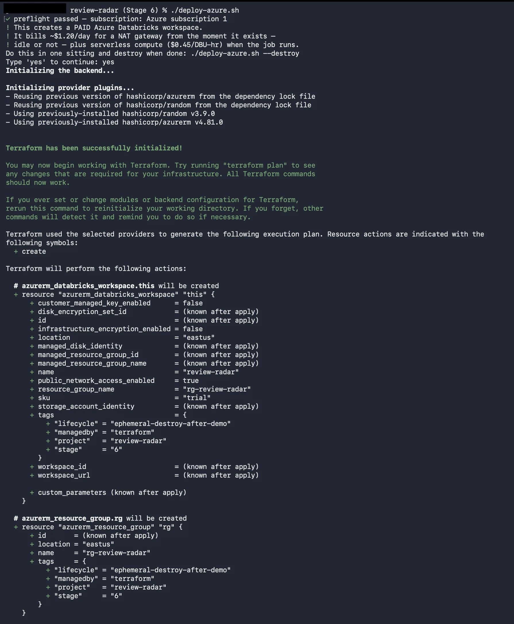 Guarded Terraform apply: cost warning, typed confirmation, and the execution plan