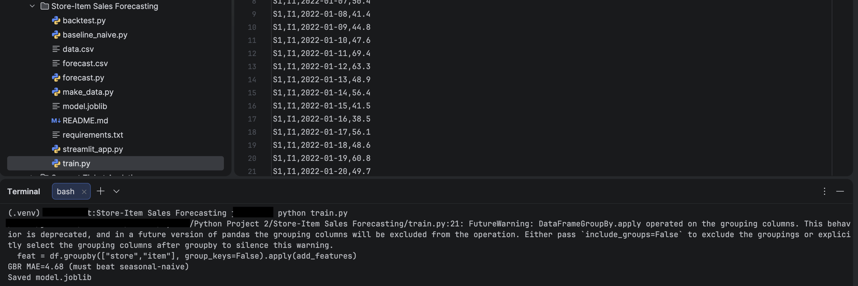 Sales Inventory Dashboard — Training result