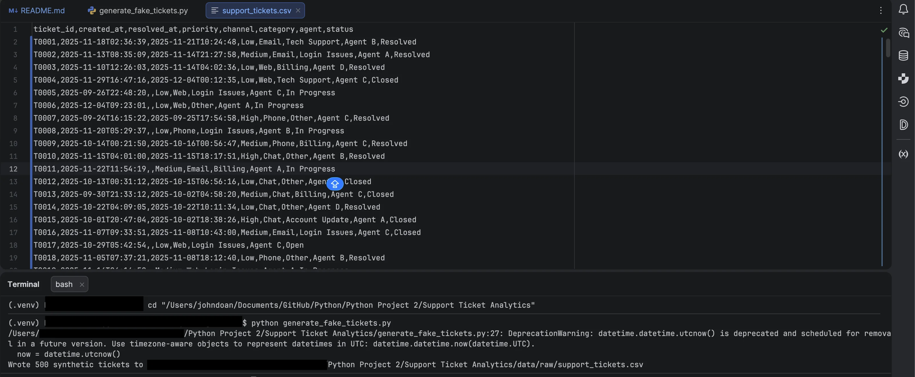 Synthetic ticket generator output