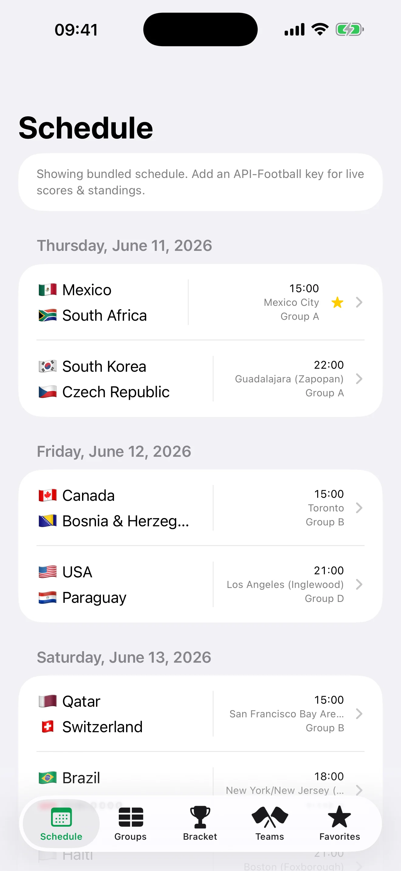 Schedule of all 104 matches grouped by day