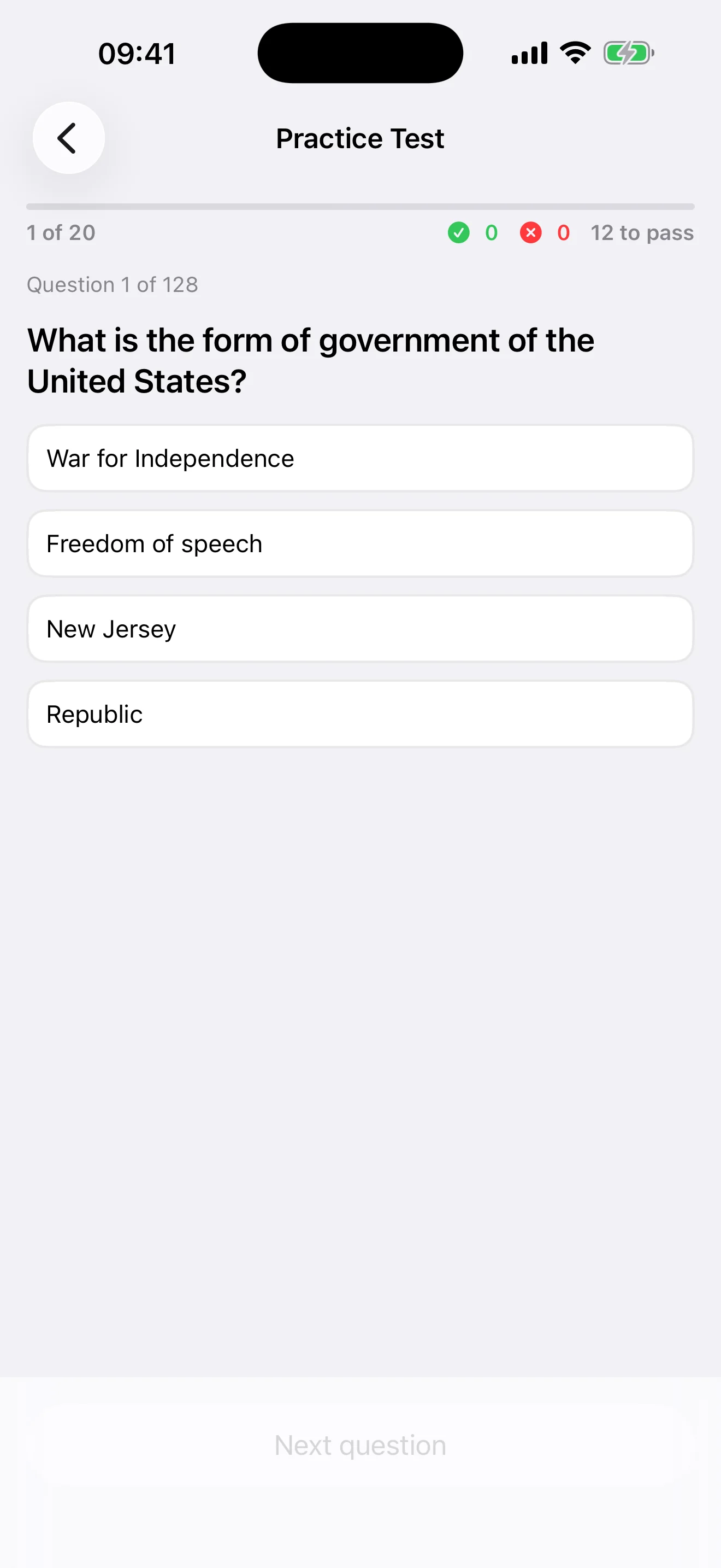 Practice test question with multiple choice answers