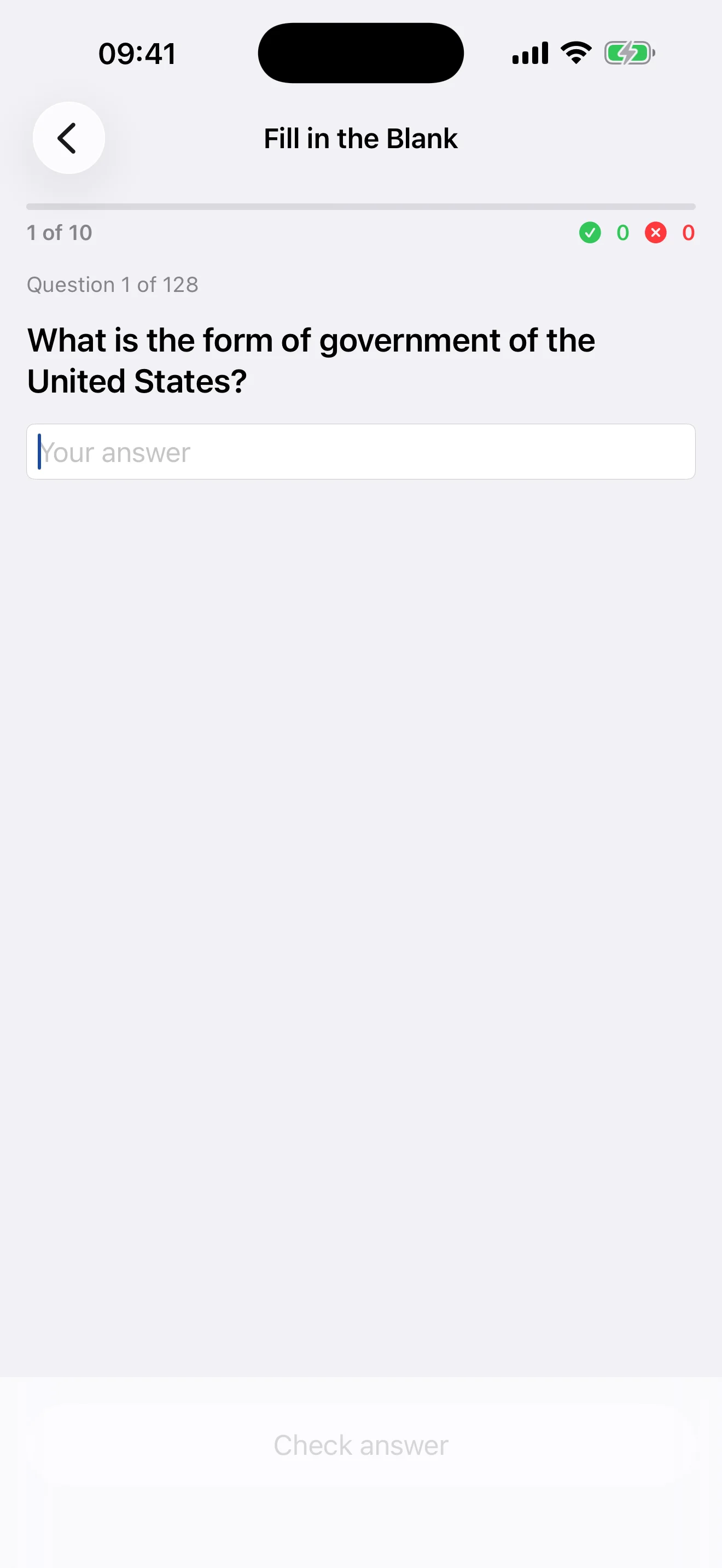 Fill-in-the-blank mode where you type the answer yourself